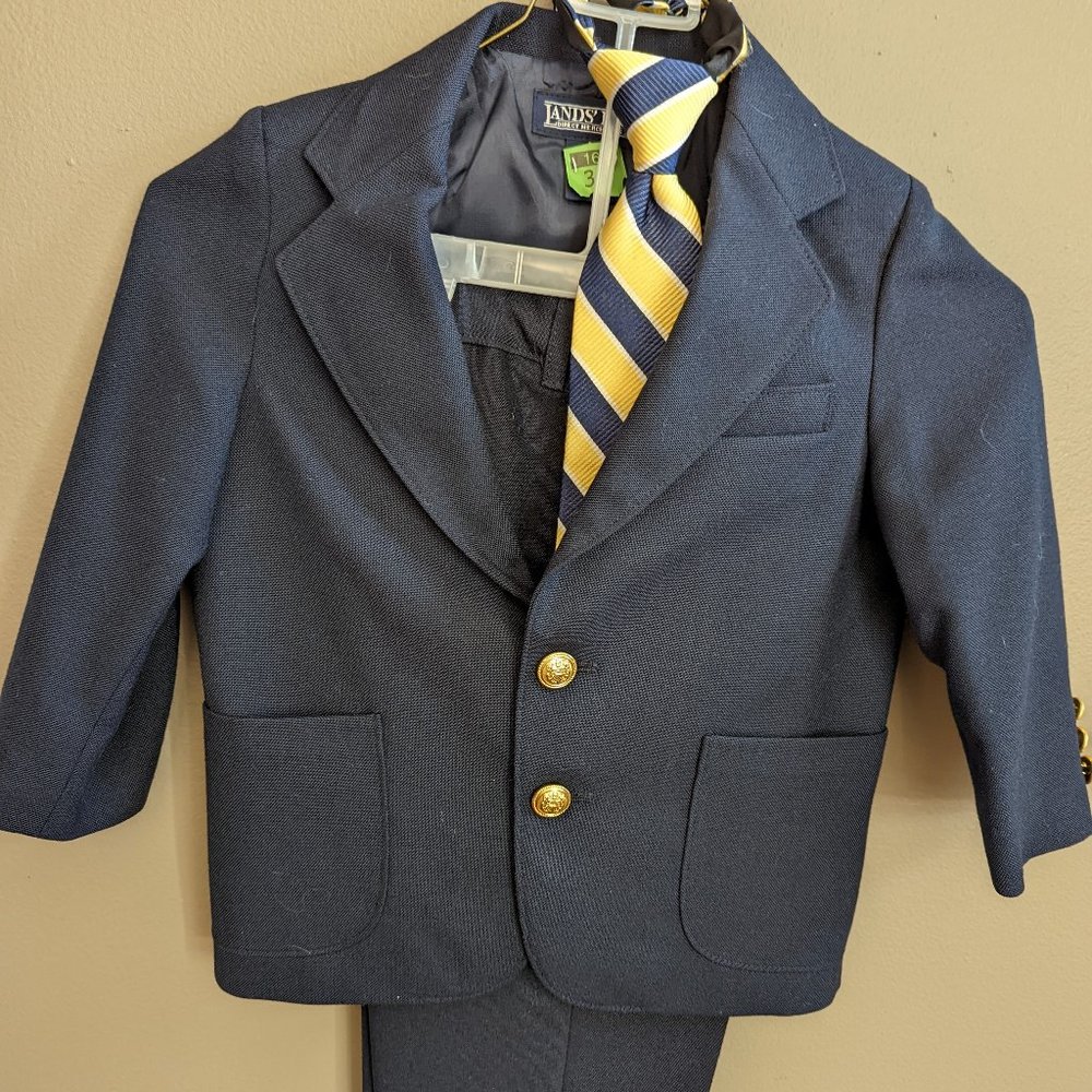 Boys Lands End Suit Jacket and Pants Size 4 - Navy Blue